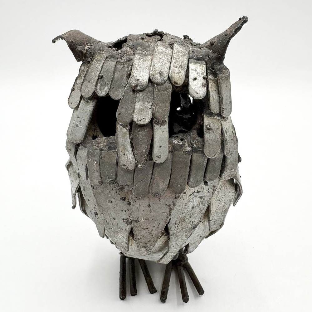 Brutalist Scrap Metal Owl Sculpture Approx 5"